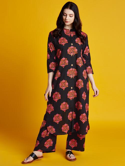 floral printed straight kurta with palazzo set - 15729331 - Very Small Image - 1