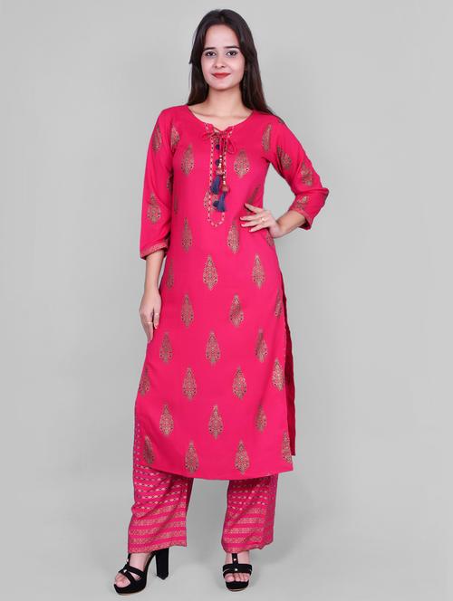 foil printed kurta with palazzo set - 15729333 - Very Small Image - 1