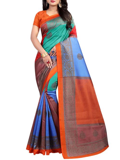 color block printed saree with blouse - 15729405 - Very Small Image - 1