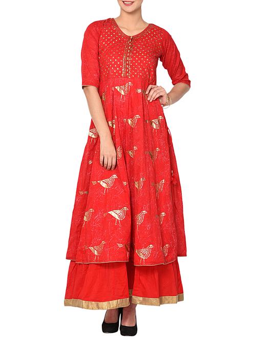 layered foil print kurta - 15729526 - Very Small Image - 1