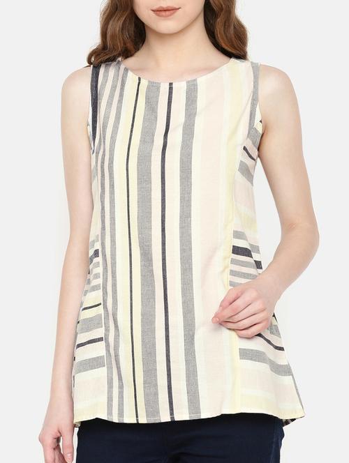 sleeveless striped a-line top - 15730321 - Very Small Image - 1