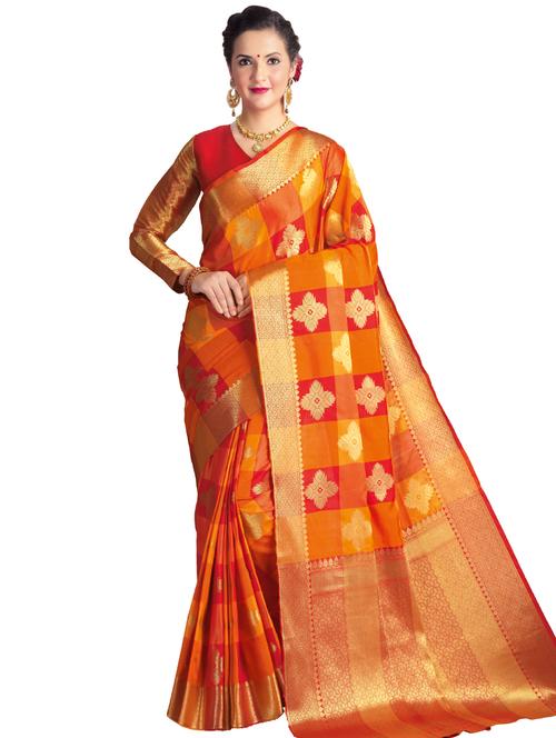 checkered zari motif banarasi saree - 15731210 - Very Small Image - 1