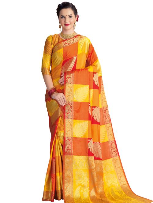 checkered zari motif banarasi saree - 15731211 - Very Small Image - 1