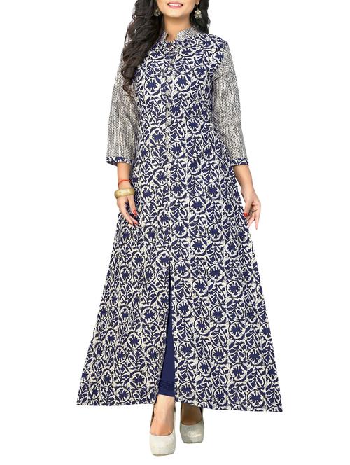 indigo high slit a-line kurta - 15731282 - Very Small Image - 1