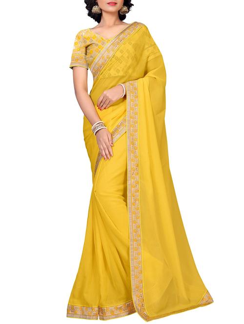 floral lace border saree with blouse - 15733051 - Very Small Image - 1