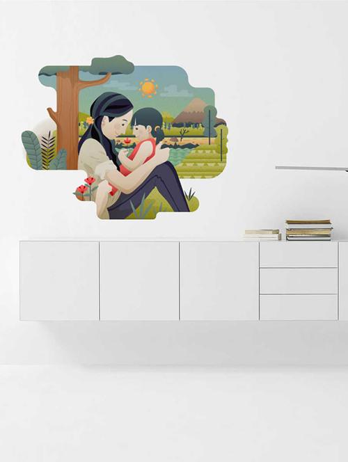 rawpockets wall decals ' mom n girl wall sticker ' wall stickers (pvc vinyl) multicolour - 15733298 - Very Small Image - 1