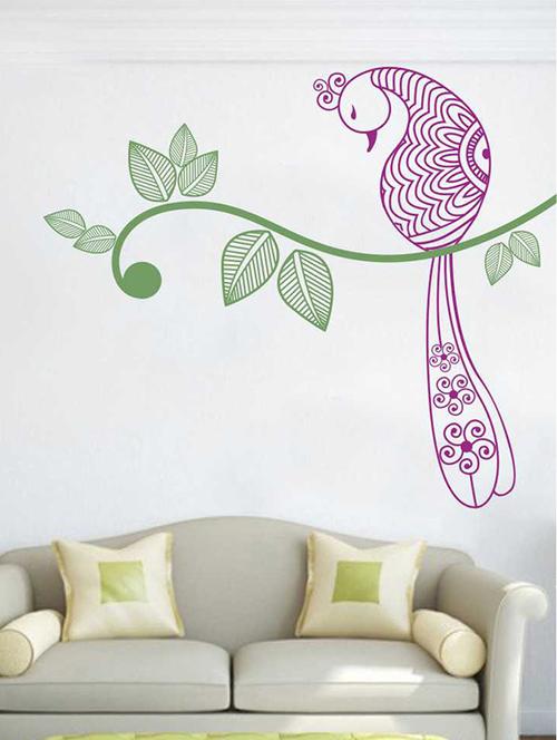 rawpockets wall decals ' peacock on tree wall sticker ' wall stickers (pvc vinyl) multicolour - 15733321 - Very Small Image - 1