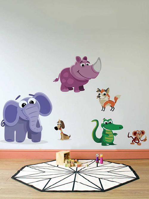 rawpockets wall decals ' cartoon animals wall sticker ' wall stickers (pvc vinyl) multicolour - 15733380 - Very Small Image - 1