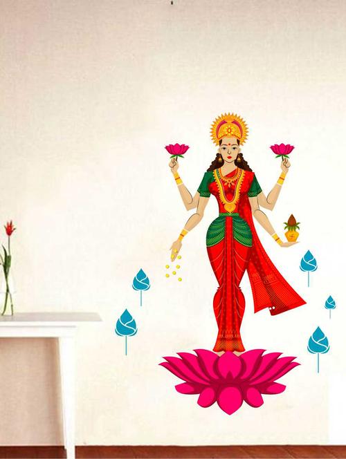 rawpockets wall decals ' goddess "lakshmi maa" wall decal sticker ' wall stickers (pvc vinyl) multicolour - 15733411 - Very Small Image - 1