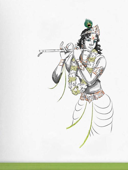 rawpockets wall decals ' sri krishna playing flute wall decal sticker ' wall stickers (pvc vinyl) multicolour - 15733417 - Very Small Image - 1