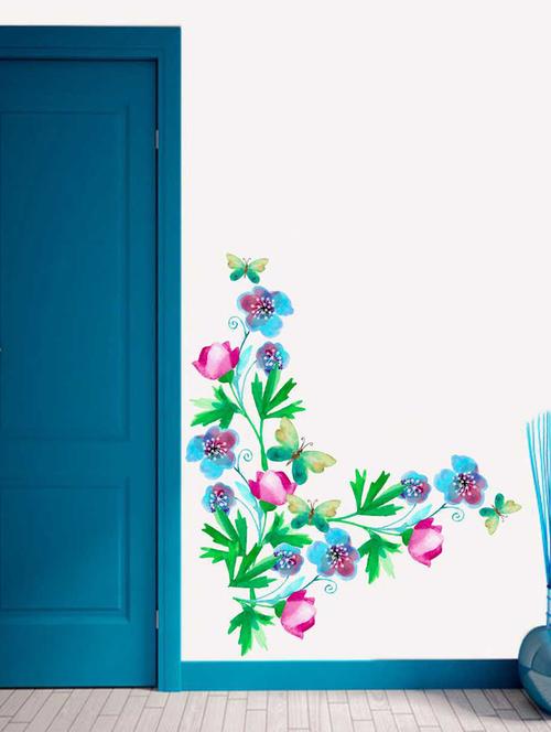 rawpockets wall decals ' beautiful flowers and butterfly wall decal sticker ' wall stickers (pvc vinyl) multicolour - 15733430 - Very Small Image - 1