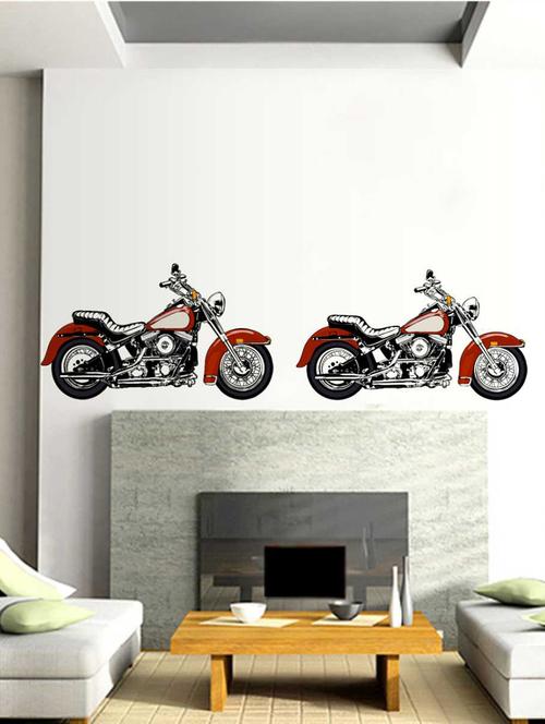 rawpockets wall decals ' classic motor bike dual' wall decal sticker ' wall stickers (pvc vinyl) multicolour - 15733439 - Very Small Image - 1