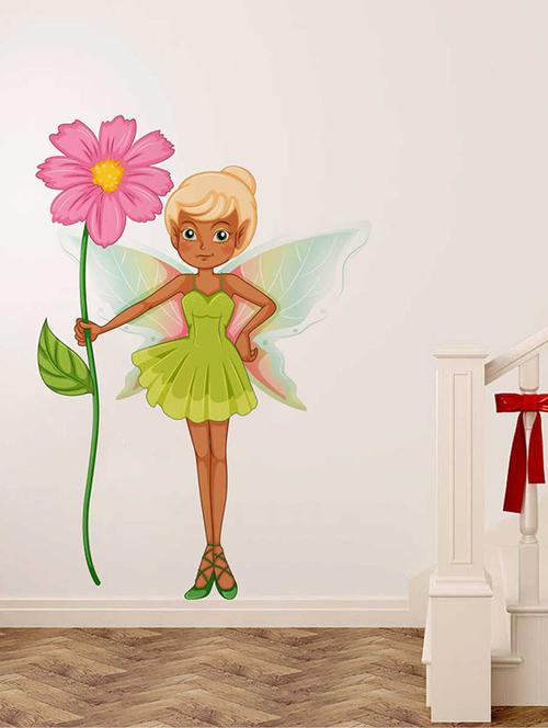 rawpockets wall decals ' baby angel with flower' wall decal sticker ' wall stickers (pvc vinyl) multicolour - 15733446 - Very Small Image - 1
