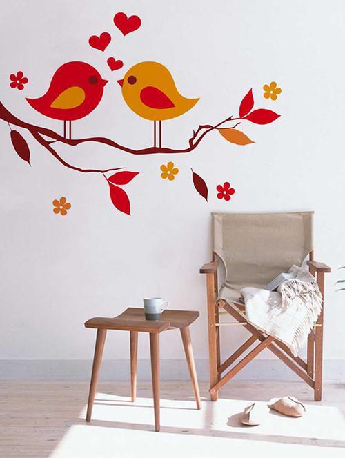 rawpockets wall decals ' red love birds on violet flower tree' wall decal sticker ' wall stickers (pvc vinyl) multicolour - 15733455 - Very Small Image - 1