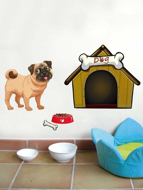 rawpockets wall decals ' a dog and a house' wall decal sticker ' wall stickers (pvc vinyl) multicolour - 15733492 - Very Small Image - 1