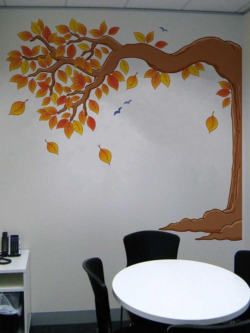 rawpockets wall decals ' orange leaf tree and birds' wall decal sticker ' wall stickers (pvc vinyl) multicolour - 15733504 - Very Small Image - 1