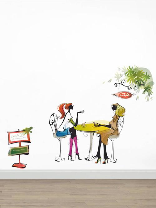 rawpockets wall decals ' ladies in café ' wall stickers (pvc vinyl) multicolour - 15733543 - Very Small Image - 1