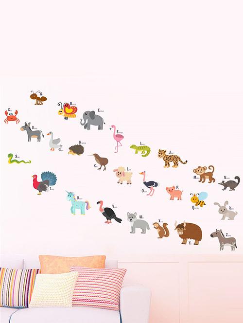 rawpockets wall decals ' abcd cartoon animals wall sticker ' wall stickers (pvc vinyl) multicolour - 15733627 - Very Small Image - 1