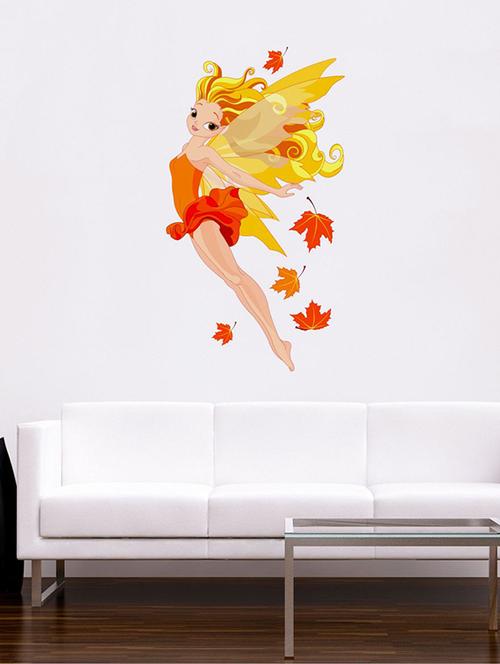 rawpockets wall decals ' angel n autumn leaves wall sticker ' wall stickers (pvc vinyl) multicolour - 15733629 - Very Small Image - 1