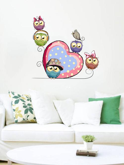 rawpockets wall decals ' cartoon owl family wall sticker ' wall stickers (pvc vinyl) multicolour - 15733645 - Very Small Image - 1
