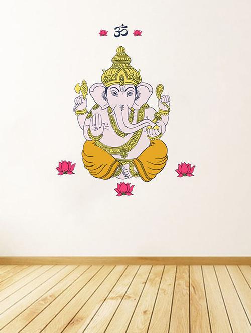 rawpockets wall decals ' lord ganesha and lotus flower wall sticker ' wall stickers (pvc vinyl) multicolour - 15733674 - Very Small Image - 1