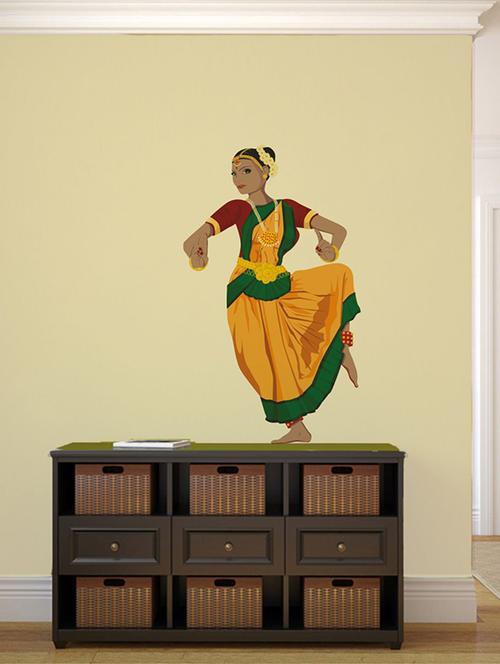 rawpockets wall decals ' indian classical dancer wall sticker ' wall stickers (pvc vinyl) multicolour - 15733700 - Very Small Image - 1