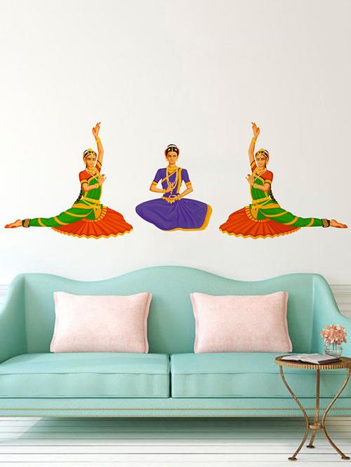 rawpockets wall decals ' bharatnatyam classical dance wall sticker ' wall stickers (pvc vinyl) multicolour - 15733701 - Very Small Image - 1