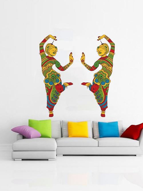 rawpockets wall decals ' indian classical dance decorative wall sticker ' wall stickers (pvc vinyl) multicolour - 15733722 - Very Small Image - 1