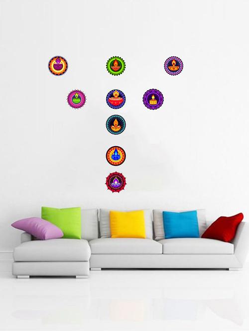 rawpockets wall decals ' decorative diya ' wall stickers (pvc vinyl) multicolour - 15733744 - Very Small Image - 1