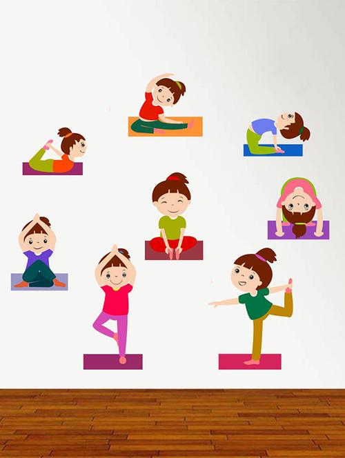 rawpockets wall decals ' kids yoga positions ' wall stickers (pvc vinyl) multicolour - 15733821 - Very Small Image - 1