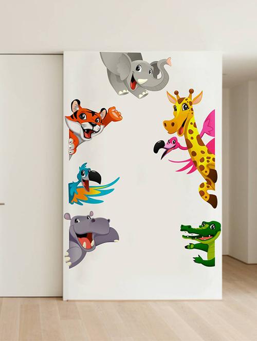 rawpockets wall decals ' door decals : cartoon kids animals ' wall stickers (pvc vinyl) multicolour - 15733843 - Very Small Image - 1
