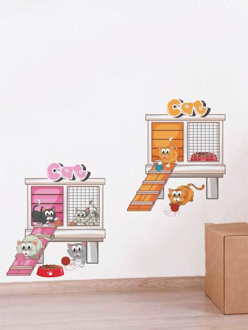 rawpockets wall decals ' cat house ' wall stickers (pvc vinyl) multicolour - 15733876 - Very Small Image - 1