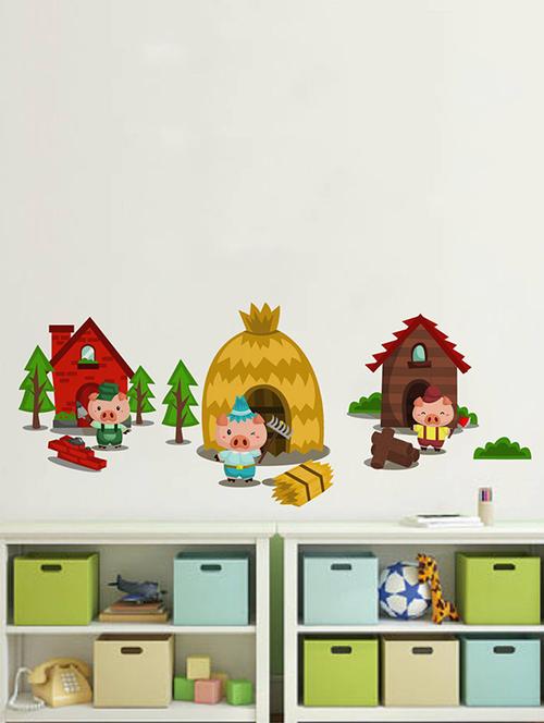 rawpockets wall decals ' pig house story ' wall stickers (pvc vinyl) multicolour - 15733927 - Very Small Image - 1
