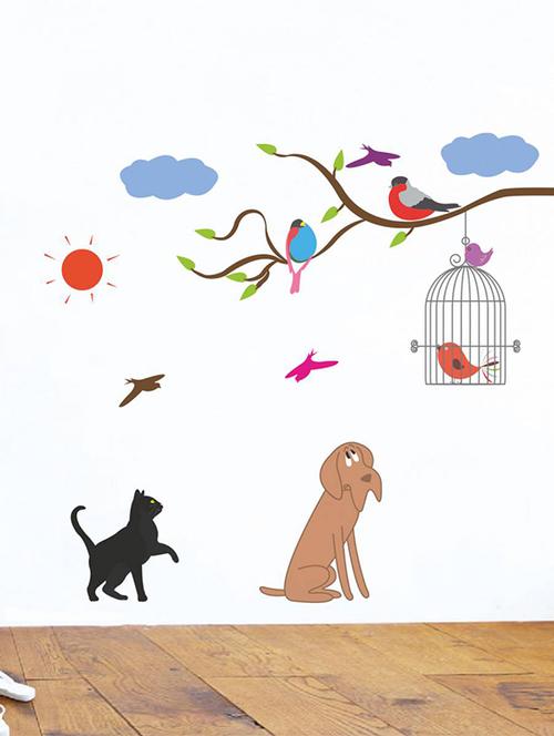 rawpockets wall decals ' birds and animals ' wall stickers (pvc vinyl) multicolour - 15733939 - Very Small Image - 1