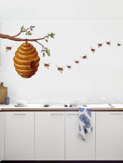 rawpockets wall decals ' honey bee on tree story ' wall stickers (pvc vinyl) multicolour - 15733950 - Very Small Image - 1
