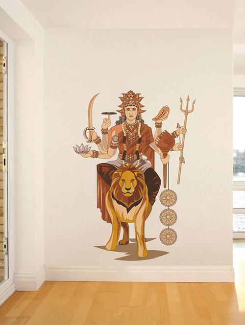 rawpockets wall decals ' durga devi with lion ' wall stickers (pvc vinyl) multicolour - 15733967 - Very Small Image - 1