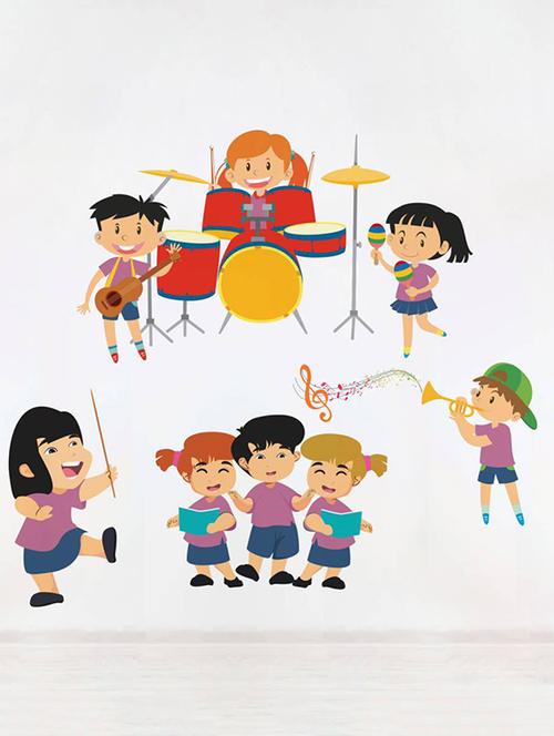 rawpockets wall decals ' kid's music band - kid's room ' wall stickers (pvc vinyl) multicolour - 15733980 - Very Small Image - 1