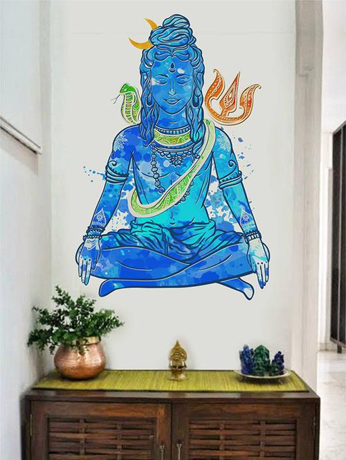 rawpockets wall decals ' divine lord shiva bluish ' wall stickers (pvc vinyl) multicolour - 15734056 - Very Small Image - 1