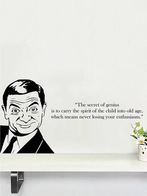 rawpockets wall decals ' " the secret of genius " quote with mr.bean ' wall stickers (pvc vinyl) multicolour - 15734064 - Very Small Image - 1