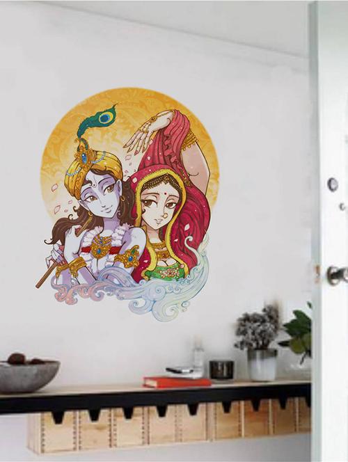 rawpockets wall decals ' lord krishna radha flute singing ' wall stickers (pvc vinyl) multicolour - 15734097 - Very Small Image - 1
