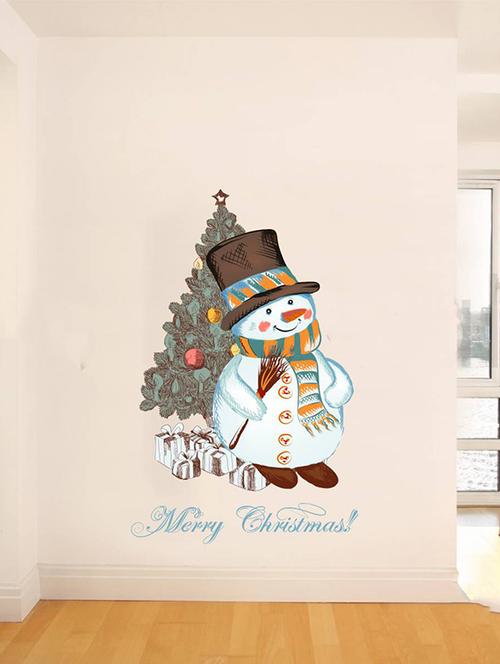 rawpockets wall decals ' snowman merry christmas decorative ' wall stickers (pvc vinyl) multicolour - 15734127 - Very Small Image - 1