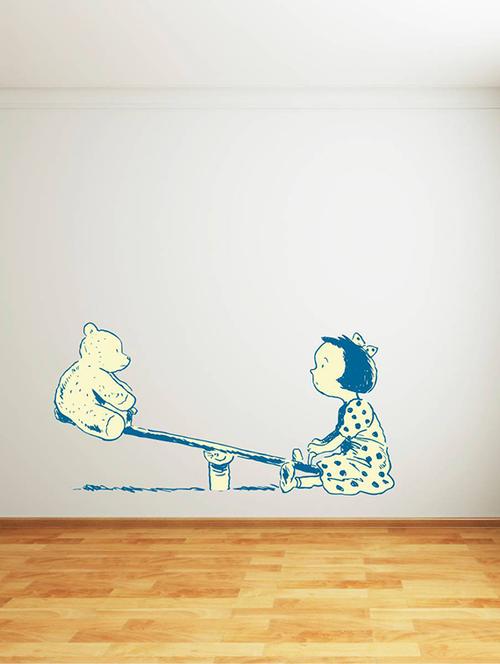 rawpockets wall decals ' bear and girl playing seesaw ' wall stickers (pvc vinyl) multicolour - 15734187 - Very Small Image - 1