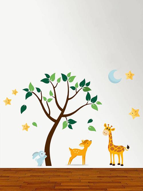 rawpockets wall decals ' cartoon jungle animals ' wall stickers (pvc vinyl) multicolour - 15734212 - Very Small Image - 1