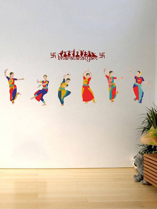 rawpockets wall decals ' bharathanatyam ' wall stickers (pvc vinyl) multicolour - 15734247 - Very Small Image - 1