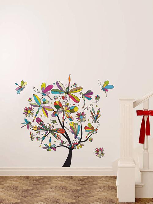 rawpockets wall decals ' butterflies with tree ' wall stickers (pvc vinyl) multicolour - 15734320 - Very Small Image - 1