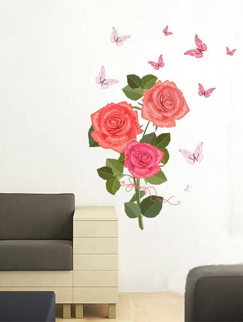 rawpockets wall decals ' roses ' wall stickers (pvc vinyl) multicolour - 15734328 - Very Small Image - 1