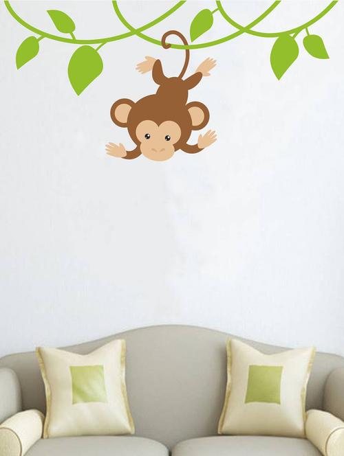 rawpockets wall decals ' baby monkey on tree ' wall stickers (pvc vinyl) multicolour - 15734339 - Very Small Image - 1