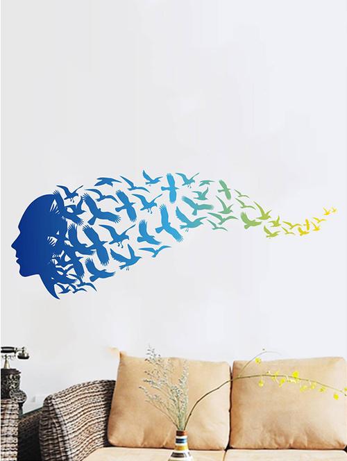 rawpockets wall decals ' birds coming out of human head ' wall stickers (pvc vinyl) multicolour - 15734352 - Very Small Image - 1