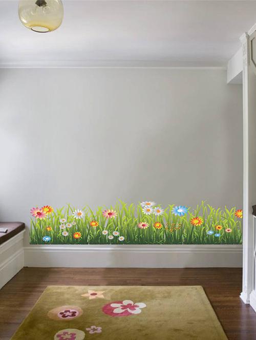 rawpockets wall decals ' grass with flowers ' wall stickers (pvc vinyl) multicolour - 15734380 - Very Small Image - 1