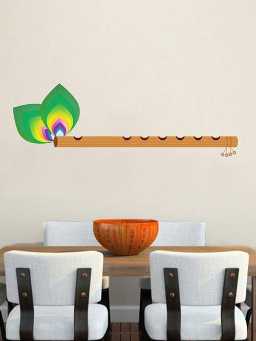rawpockets wall decals ' flute with peacock feather ' wall stickers (pvc vinyl) multicolour - 15734388 - Very Small Image - 1
